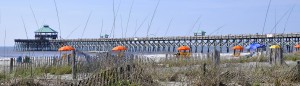 Pier and Orange Umbrellas